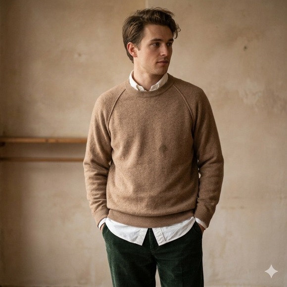 Carroll & Co Other - Carroll & Co Sweater Mens 40 Tan Wool Angora Crewneck Raglan Scotland Old Money